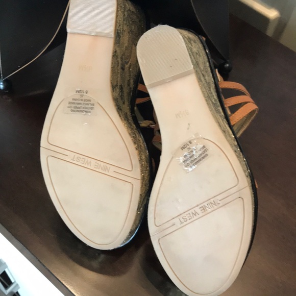 Nine West shoes sandals brown wedge sparkle paisley design Size 8 1/2 - Picture 5 of 6